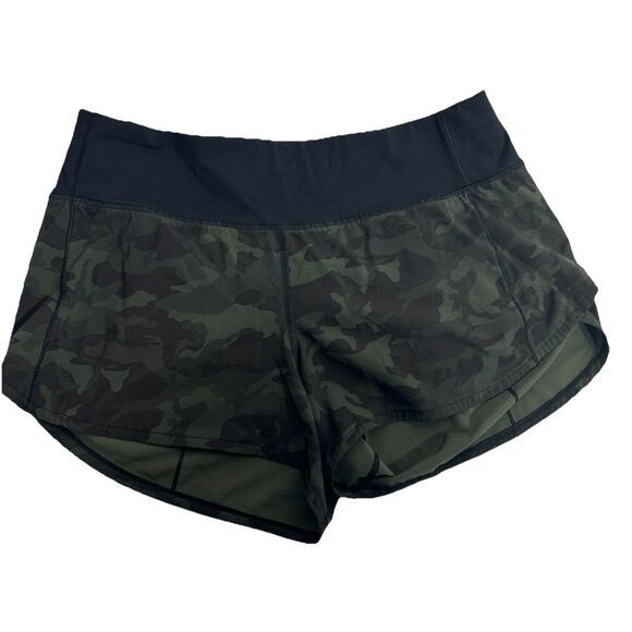 Lululemon Speed Up Shorts 4-Way Stretch  Sz 8 Camo Green Black 2.5" Inseam - Picture 6 of 11